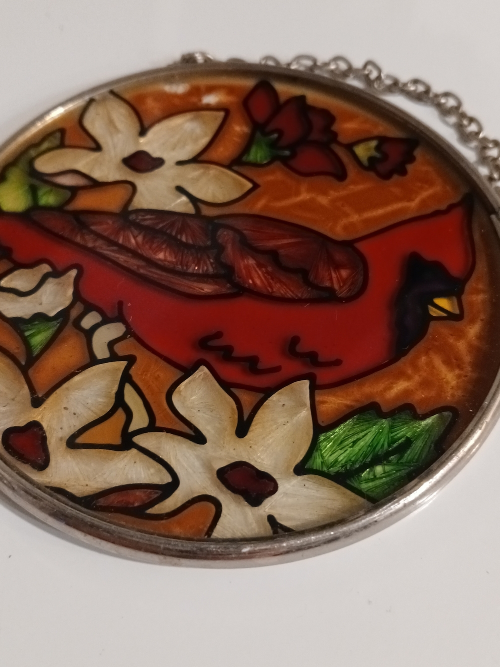 Handcrafted Red Cardinal Stained Glass-Style Home Art Window Pendant